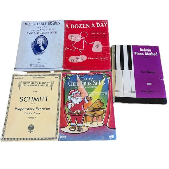 5* VTG Piano Sheet Music Beginners Kids BACH Schaum Schmitt Xmas Learn Prep Play - Picture 1 of 16